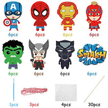 Load image into Gallery viewer, TICIAGA 48pcs Superhero Action Sign Cut-outs, Birthday Centerpiece Sticks for Tables, Iron Spiderman Party Garland Banner, Hero Cake Topper Sticks, Photo Booth Props, Superhero Theme Party Decoration