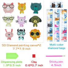 Load image into Gallery viewer, TICIAGA 5D DIY Diamond Painting Kits for Kids, Jungle Safari Theme Stick Paint with Diamonds by Number Kit Easy to DIY, Shine Sparkle Mosaic Stickers DIY Handmade Art Craft, 18pcs Animal Stickers