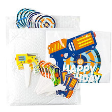 Load image into Gallery viewer, TICIAGA Dart War 49pcs Birthday Cake Toppers, Dart War Cupcake Topper Cake Picks for Boys, Dart Gun Happy Birthday Cake Topper Sign Banner, Blaster Battle Theme Cake Decoration Party Supplies for Kids