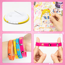 Load image into Gallery viewer, Wristband Kit 74p Pretty Guardian Themed Party Supplies Birthday Party Decoration with 12 Rubber Bracelets, 12 Lapel Pins, 50 Stickers, Anime Sticker for Water Bottle and Phone, Gifts for Girls