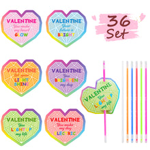 Load image into Gallery viewer, YINGENIVA 36 PCS Valentines Day Cards with 32 Glow Sticks, Valentines Day Heart Greeting Cards for Kids, Love cards, Light Sticks Party Pack, Valentine Classroom Exchange Cards, Valentines Party Favor