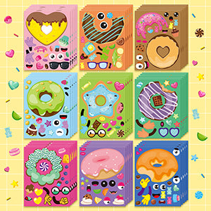 Summer Donut Face Stickers Party Making Cute DIY Donut Face Sticker Sheets Colorful Face Stickers Games Doughnuts Treats and Sweets Birthday Party Supplies