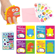 Load image into Gallery viewer, Yopyame 28PCS Valentine&#39;s Day Cards Monster Greeting Cards Set with Make a Face Stickers and Envelopes, DIY Monster Finger Puppet Pop-Out Bookmarks with 5pcs Monster Temporary Tattoo Bonus

