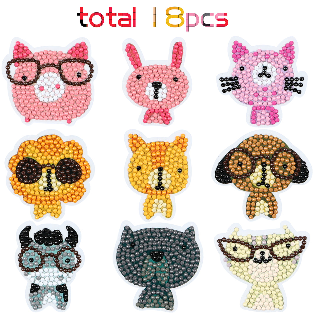 TICIAGA 5D DIY Diamond Painting Kits for Kids, Jungle Safari Theme Stick Paint with Diamonds by Number Kit Easy to DIY, Shine Sparkle Mosaic Stickers DIY Handmade Art Craft, 18pcs Animal Stickers