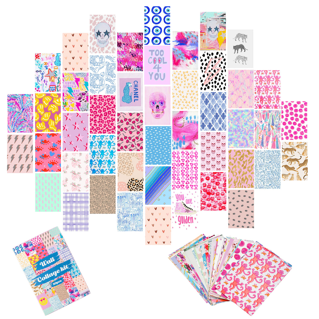 Yopyame 50PCS Preppy Aesthetic Pictures Wall Collage Kit, Retro Style Photo Collections Collage Dorm Decorations for Teens and Young Adults, Wall Prints Kit, Small Posters for Room Bedroom Aesthetic