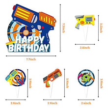Load image into Gallery viewer, TICIAGA Dart War 49pcs Birthday Cake Toppers, Dart War Cupcake Topper Cake Picks for Boys, Dart Gun Happy Birthday Cake Topper Sign Banner, Blaster Battle Theme Cake Decoration Party Supplies for Kids
