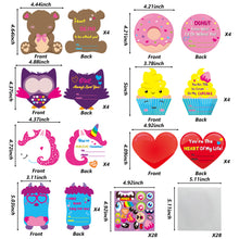 Load image into Gallery viewer, Yopyame 84pcs Valentine&#39;s Day Cards for Kids Valentines Cards Set, 7 Different Designs Greeting Cards with 28pcs Make a Face Stickers and Envelopes, Kids Valentines Day Exchange Cards
