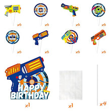 Load image into Gallery viewer, TICIAGA Dart War 49pcs Birthday Cake Toppers, Dart War Cupcake Topper Cake Picks for Boys, Dart Gun Happy Birthday Cake Topper Sign Banner, Blaster Battle Theme Cake Decoration Party Supplies for Kids
