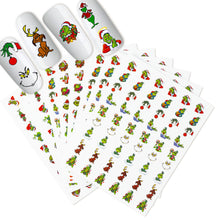 Load image into Gallery viewer, Yopyame 8pcs Furry Green Nail Stickers, Furry Green Christmas Theme 3D Nail Stickers, Furry Green Self-Adhesive Nail Decals, Furry Green DIY Nail Art Decor, Manicure Tips Decor for Girls
