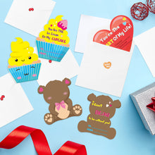 Load image into Gallery viewer, Yopyame 84pcs Valentine&#39;s Day Cards for Kids Valentines Cards Set, 7 Different Designs Greeting Cards with 28pcs Make a Face Stickers and Envelopes, Kids Valentines Day Exchange Cards
